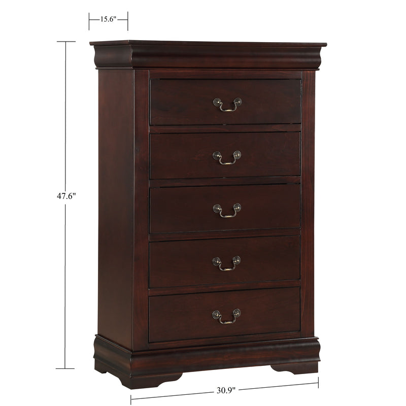 Contemporary Louis Philip Cherry Chest With Five Drawers Solid Wood Ample Storage - Cherry