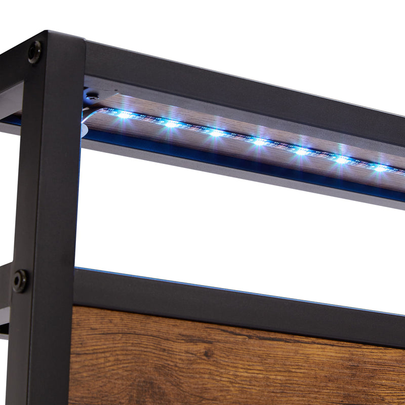 Modern Metal Platform Bed Frame With Wooden Headboard And Footboard, USB Charging Station, LED Lights, 2 Drawers