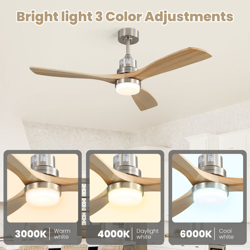 Indoor Ceiling Fan With Dimmable LED Light, 6 Speed Remote Controlled DC Motor, Reversible Blades - Brushed Nickel