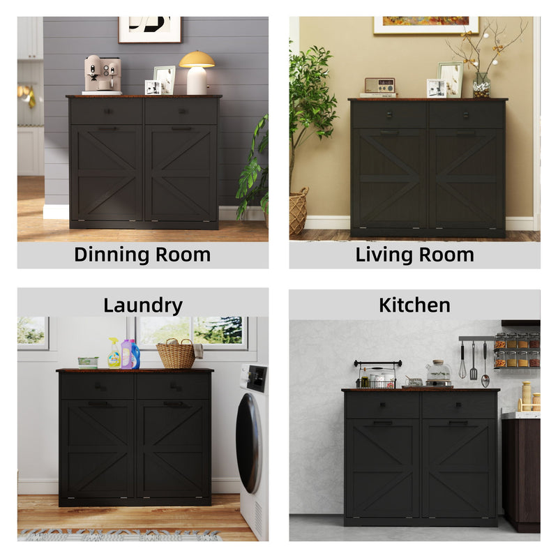 Double Tilt Out Trash Cabinet With Hideaway Drawer And Barn Door Style