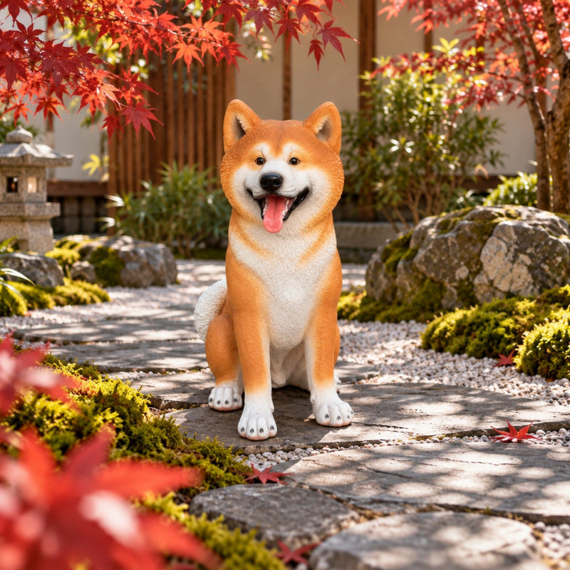 Shiba Inu Dog Statue, Sitting Animal Sculpture For Home Garden - Yellow / White