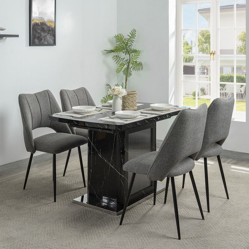 Modern Rectangle Dining Table With Stretchable Top, Storage Cabinet