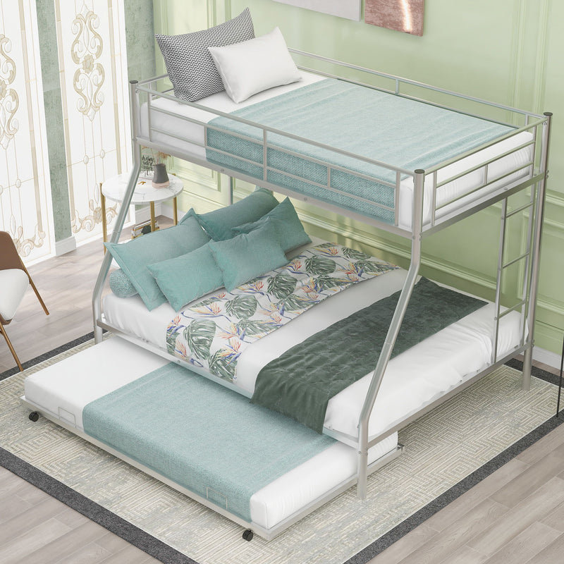 Bunk Bed With Steel Frame And Trundle, 2 Side Ladders