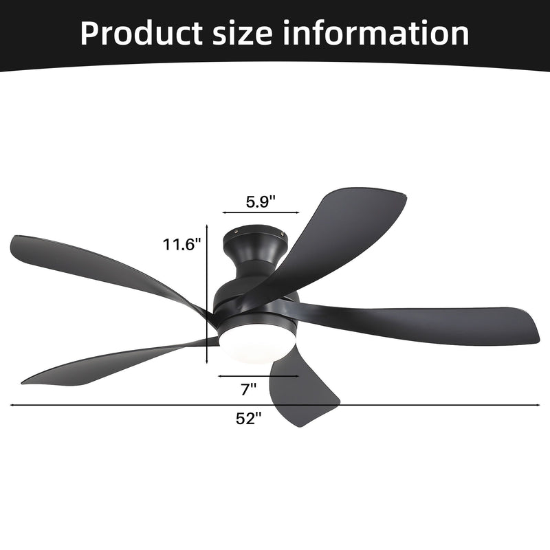 52" Ceiling Fan With 3 Color Dimmable LED Light, DC Reversible Motor, 6 Speed Settings