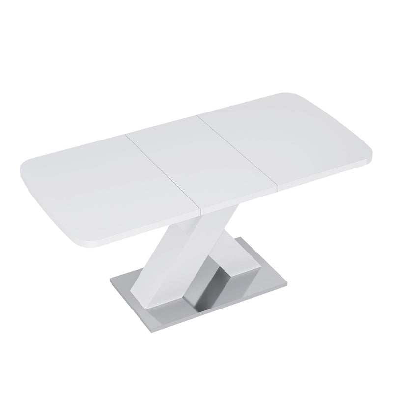 Rectangle Dining Table, Stretchable, X Shape Legs - White
