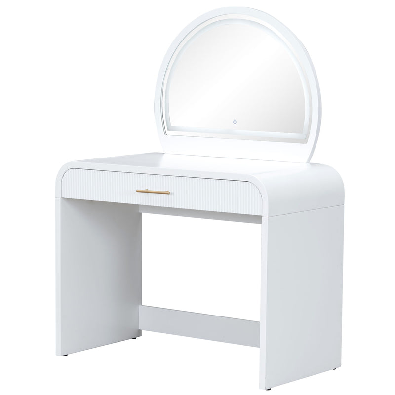 Makeup Vanity Table With Mirror Touch Screen Lighted Mirror, Dressing Table With Drawer For Bedroom - White