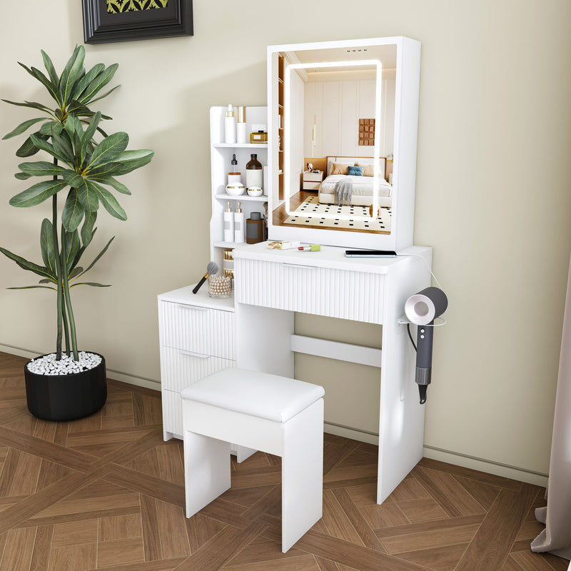 Modern Vanity Desk With 3 LED Lighting Modes, 4 Drawers