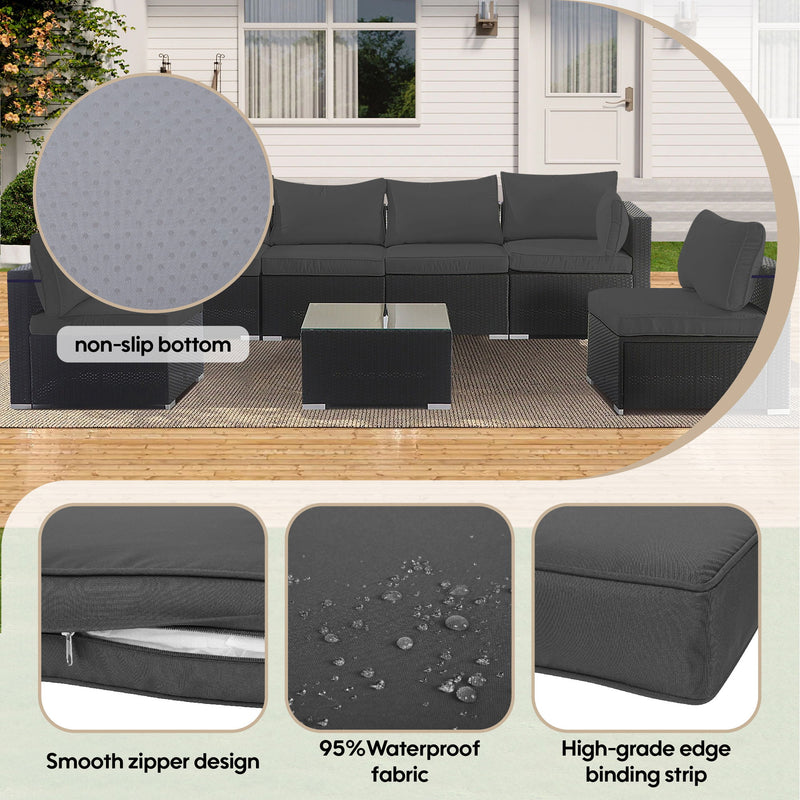 Cushion Covers For 7 Piece Wicker Sectional Sofa, 14 Pack Seat And Back Slipcovers With Zipper