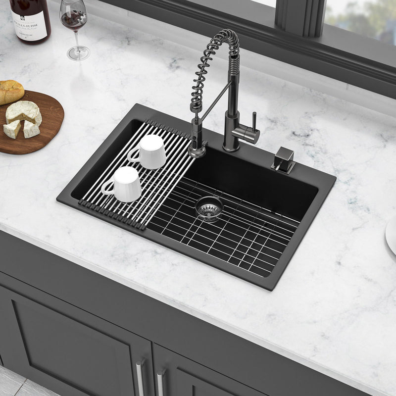 Kitchen Sink Granite Composite Drop In Sink With Durable Material - Black