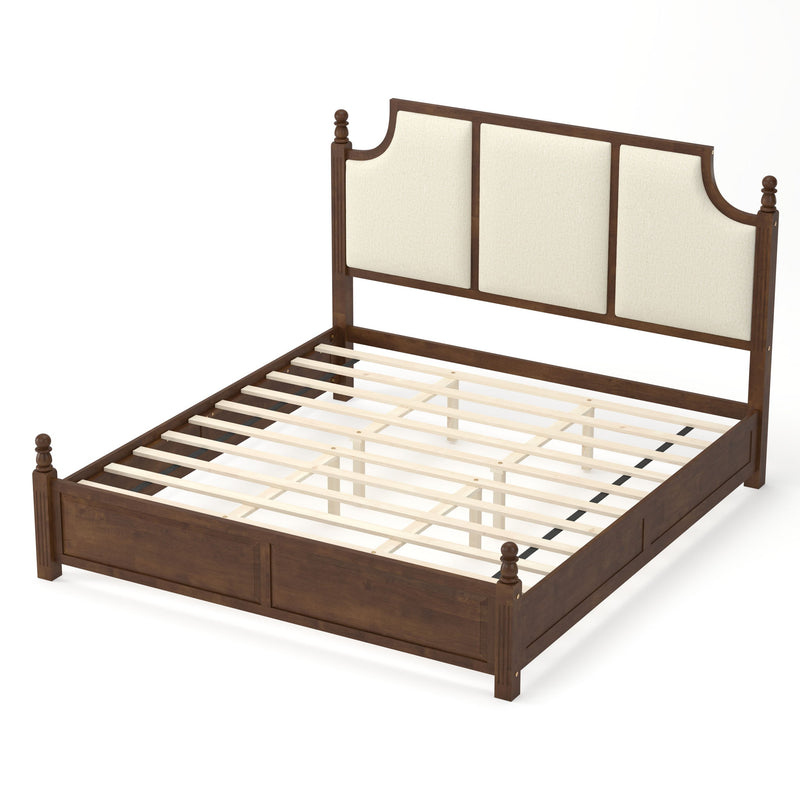 Farmhouse Platform Bed Frame & Tall Upholstered Headboard