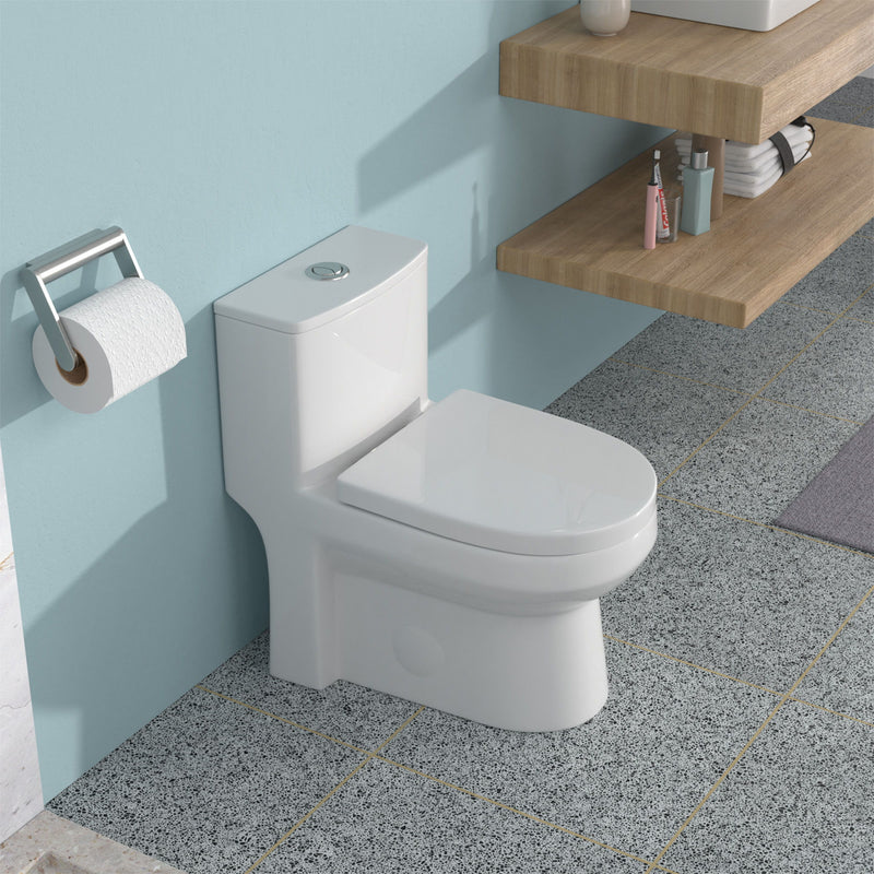1 Piece Toilet For Bathroom, Dual Flush 1.1 / 1.6 Gpf, Soft Closing Seat - White