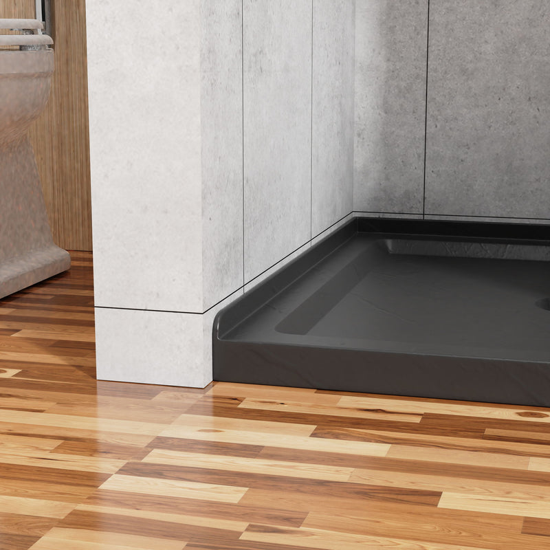 Anti Slip Center Drain Single Threshold Shower Base Slate - Black