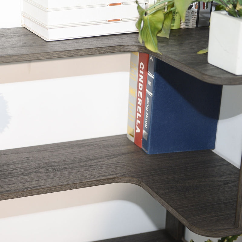 Freestanding Corner Bookshelf For Living Room - Dark Brown