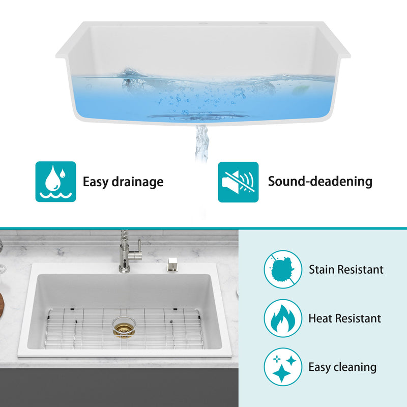 Quartz Kitchen Sink, Granite Composite, Drop In Sink With Durable Design