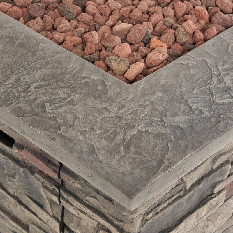 Classic Design Square Fire Pit With Top And 40, 000 Btu Heat Output - Stone Gray