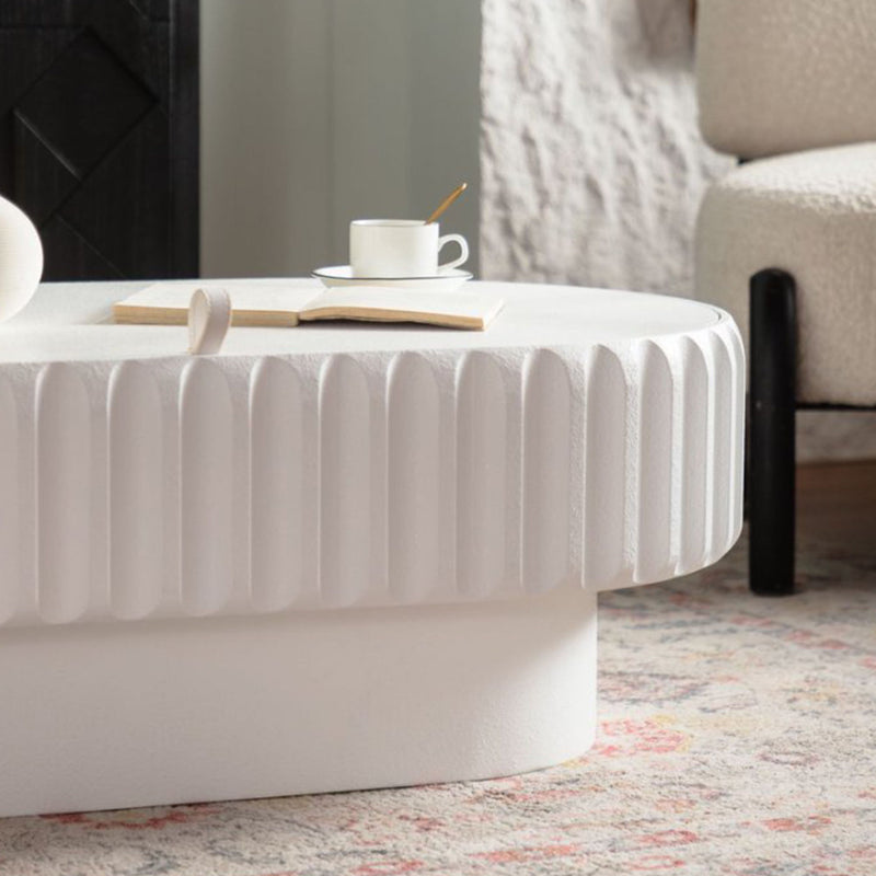 Fluted Storage Table & Lift Off Lid - Cream White