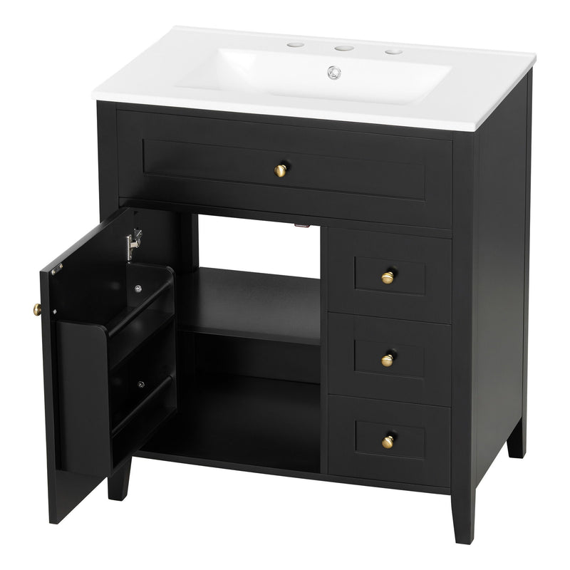 Bathroom Vanity With Sink, 3 Drawers And Adjustable Shelf