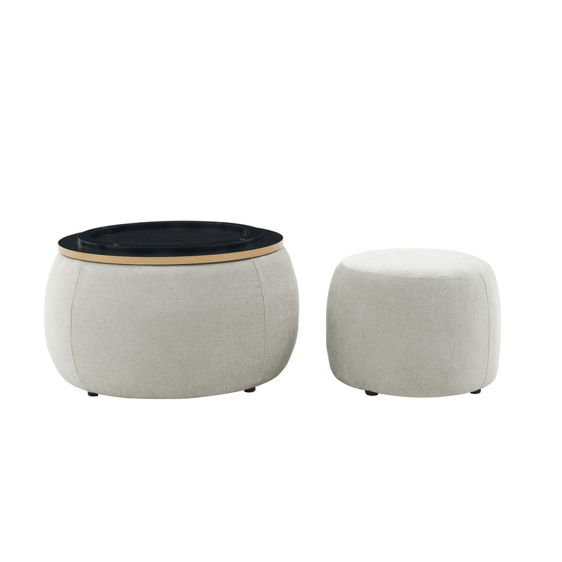 Round Storage Ottoman, 2 In 1 Function, End Table And Ottoman