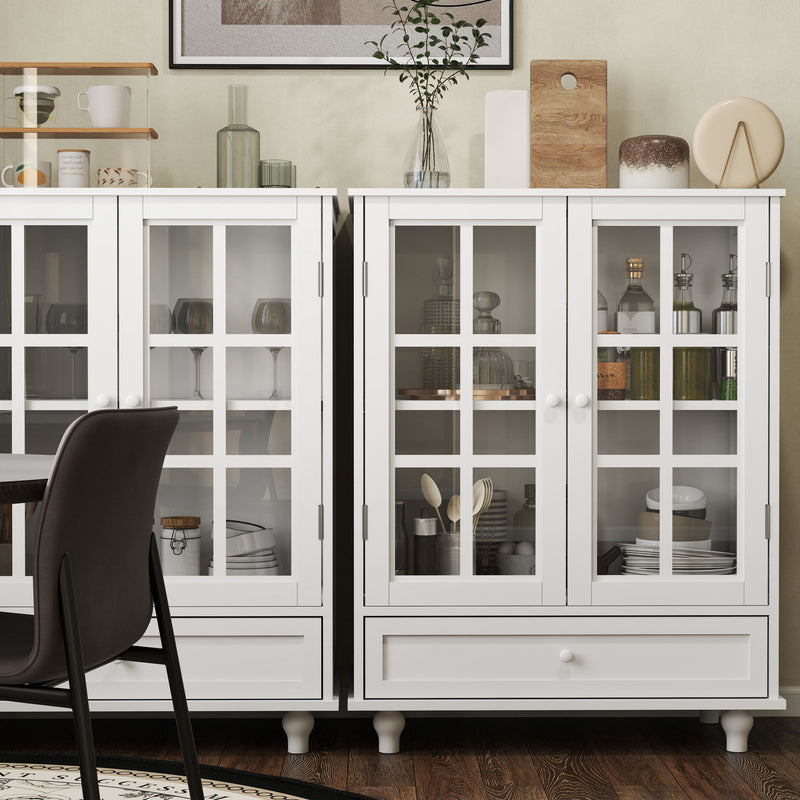 Minimalist Buffet Cabinet With Double Glass Doors And Drawer