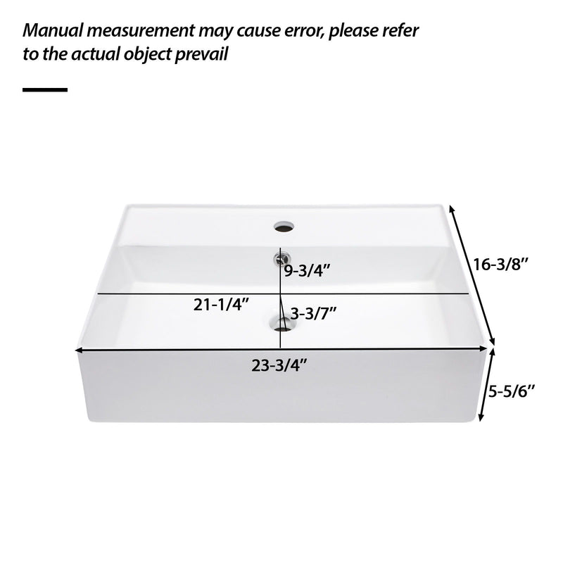 Modern Ceramic Rectangular Wall Mounted Bathroom Sink With Faucet Hole & Overflow