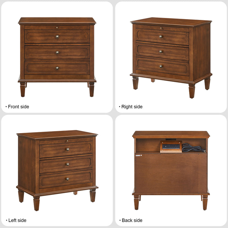 3 Drawer Nightstand With Charging Station, Bedside Table With USB & Type C Port And 2 AC Outlets