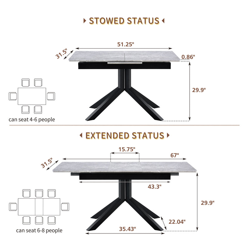 Rectangular Dining Table With Geometric Legs For Dining Room - Light Gray