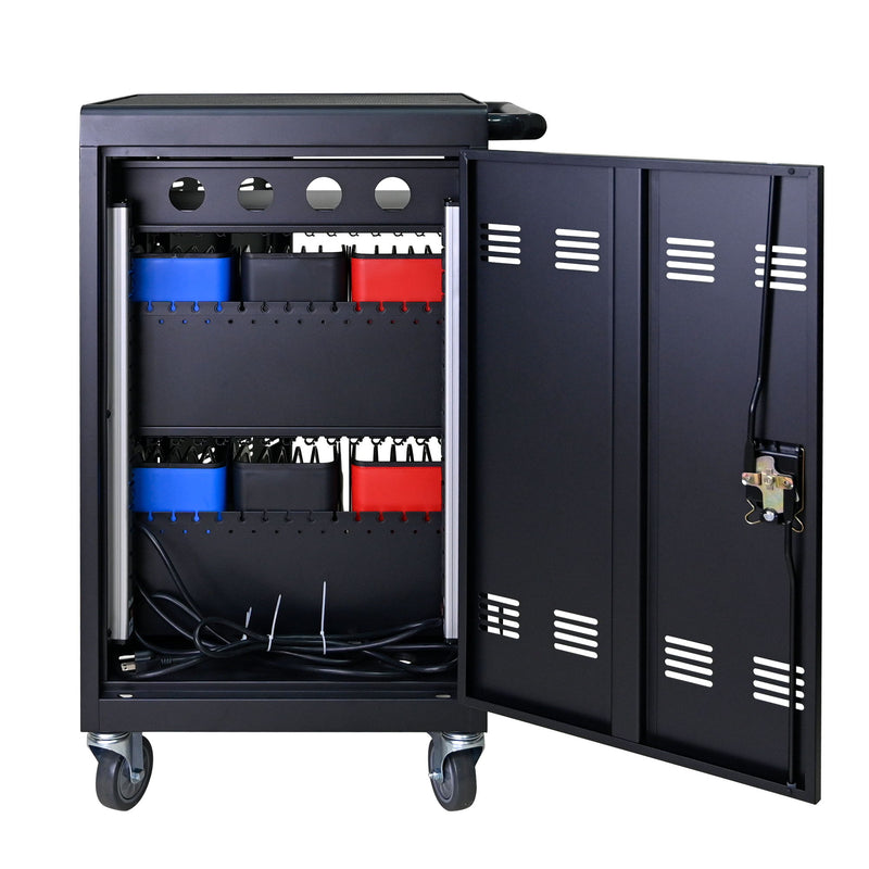 32 Bit Device Charging Trolley For Tablets And Laptops With Cable Management, Removable Doors - Matte Black