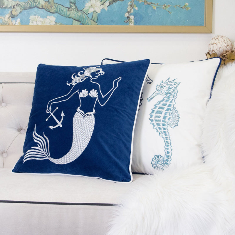 Liz Mermaid Pillow Cover With Matching Back And Hidden Zipper - Indigo