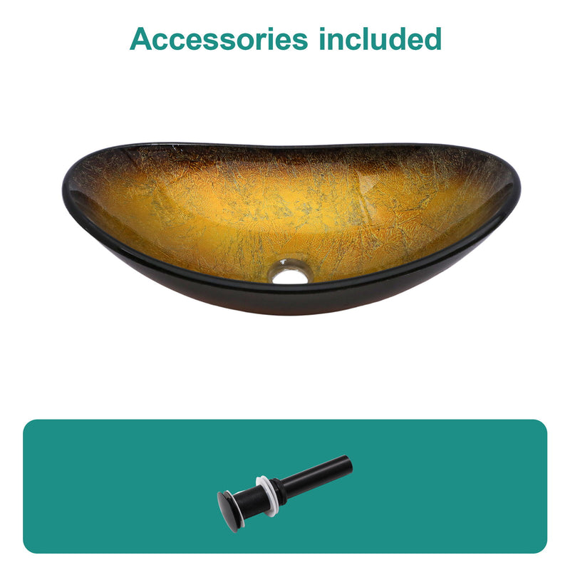 Vessel Sink With Pop Up Drain, Boat Shape Above Counter Bathroom Sink - Gold