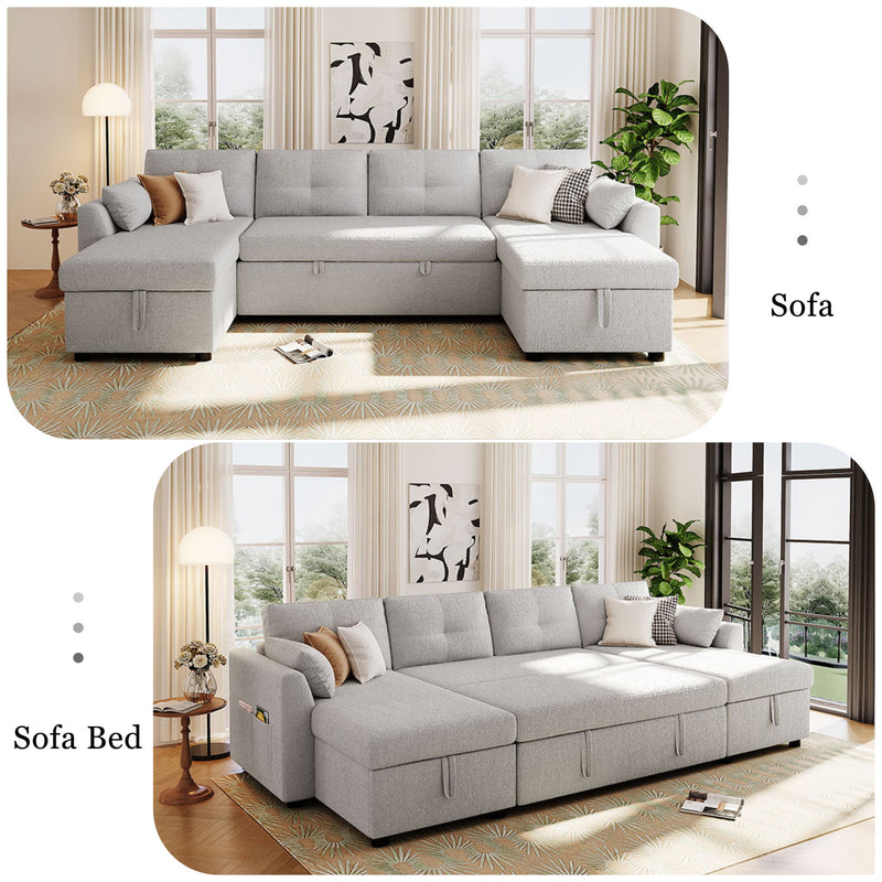 U-Shaped Sectional Sofa Bed With Storage And USB Ports