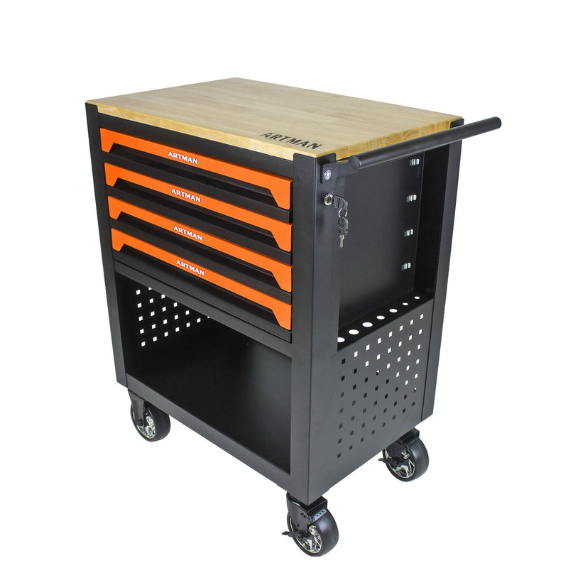 4 Drawers Multifunctional Tool Cart With Wheels And Wooden Top