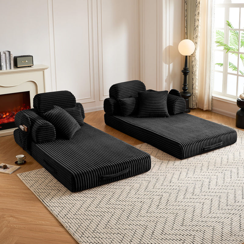 Convertible Sleeper Sofa With & Side Storage Pocket, Foldable Upholstered Couch For Living Room