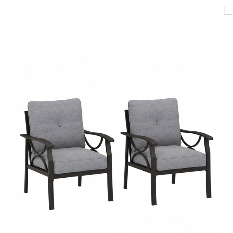 All Weather Armchairs With Cushions, Sculptural Design (Set of 2) - Gray / Khaki