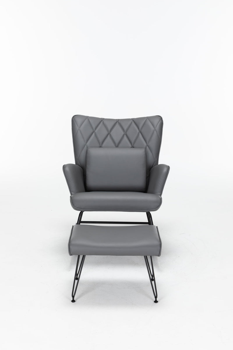 Rocking Accent Chair With Lumbar Pillow And Ottoman