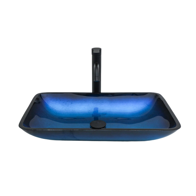 Gradient Tempered Glass Vessel Sink With Pop-Up Drain