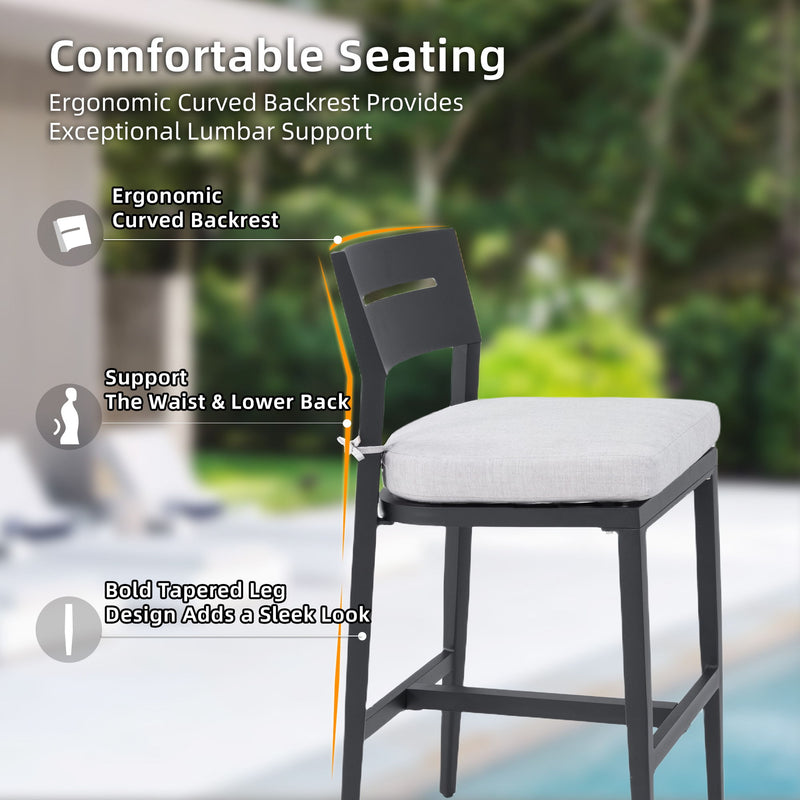 5 Pieces Outdoor Patio Bar Set, Rounded Square Table & 4 Aluminum Bar Stools