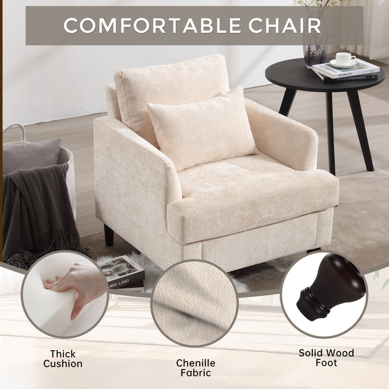 Modern Mid Century Wood Frame Armchair With Tufted Design