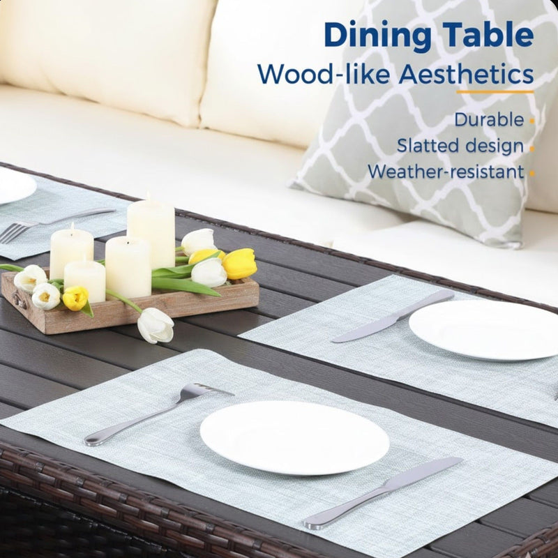 7 Piece Patio Dining Set With Cushions, Modular Sectional Sofa & Storage Table