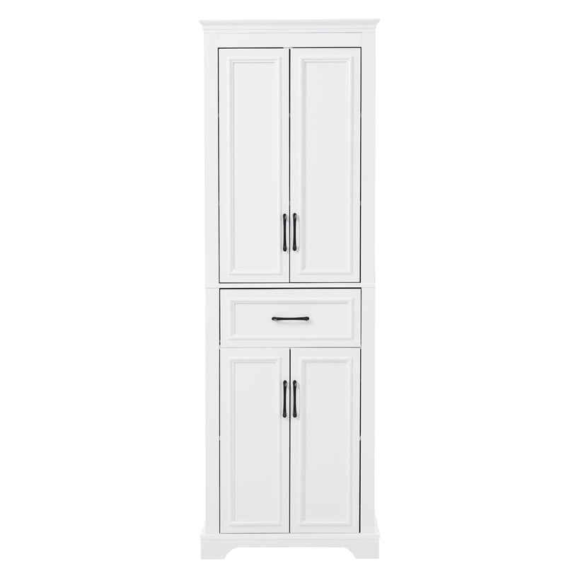 Freestanding Bathroom Vanity, Elegant Design With 4 Doors & 1 Drawer, Adjustable Shelves, Damping Hinges - White