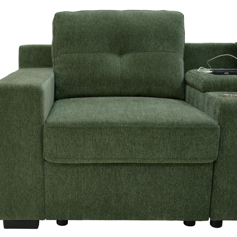 U - Shape Sectional Pull Out Bed With Console, Storage, And USB Charging