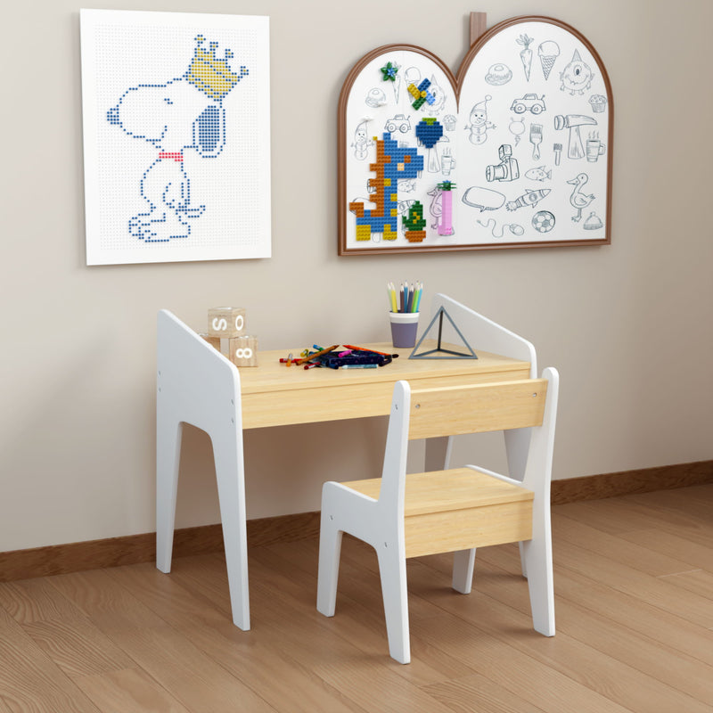 Table Set With 1 Chair, Children Study Table For Ages 2 - 8 - White