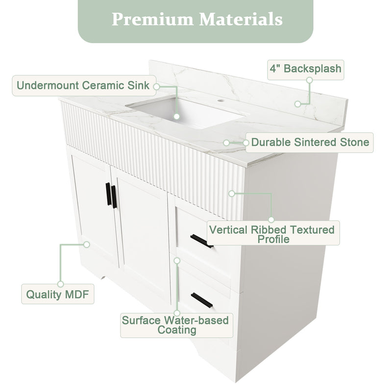 Bathroom Vanity Set, Fluted Cabinet, Soft Close Doors & Drawers - White