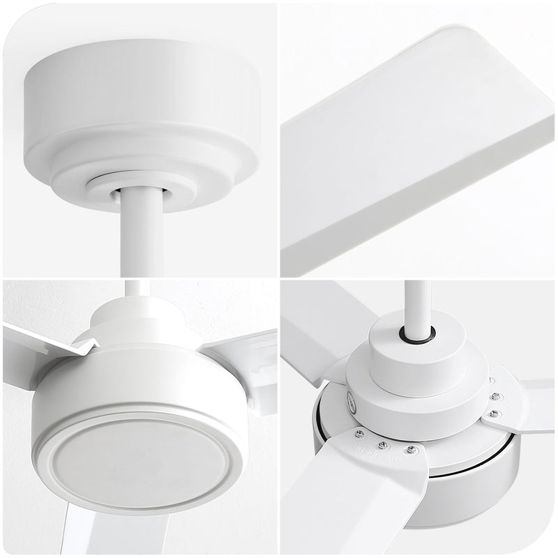 52" Ceiling Fan With Remote Control, 3 Blades, DC Motor, 6 Speed Reversible For Living Room - White