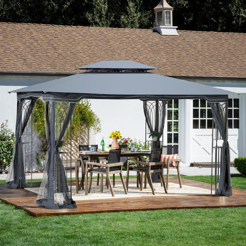 Patio Gazebo Tent With Ventilated Double Roof And Mosquito Net