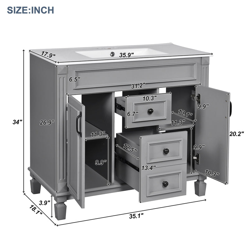 Bathroom Vanity With Top Sink, Basin On Cabinet With 2 Soft Closing Doors And 2 Drawers