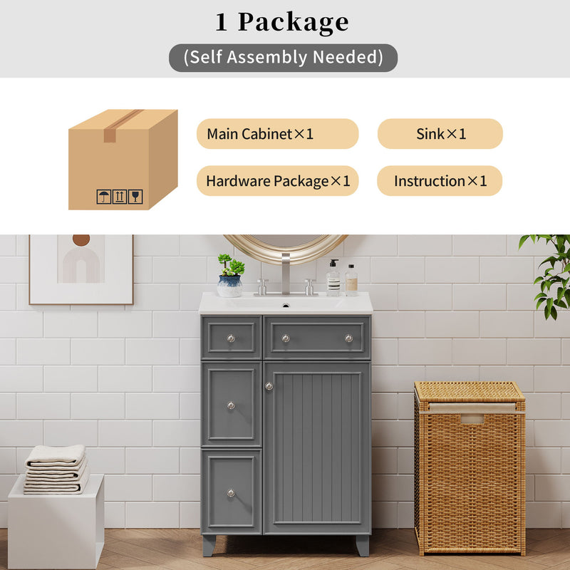 Transitional Style Bathroom Vanity Cabinet With Ceramic Sink