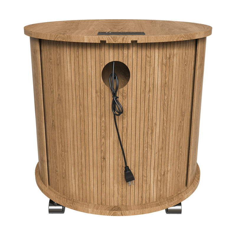 Cylinder Nightstand With Charging Station & Sliding Door