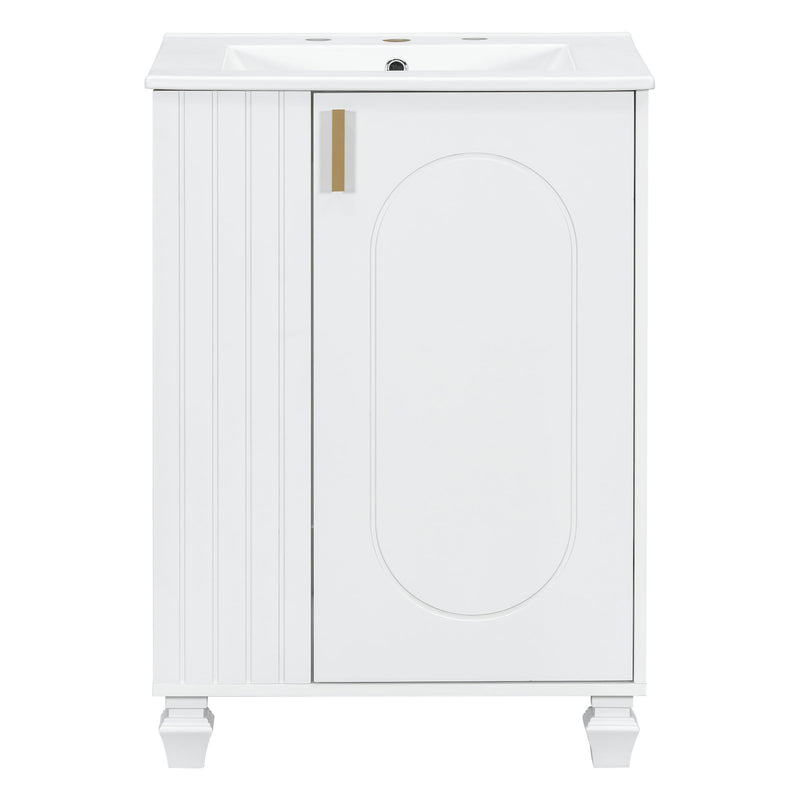 Classic Retro Bathroom Vanity With Sink, Door Shelf, Side Open Storage Frame