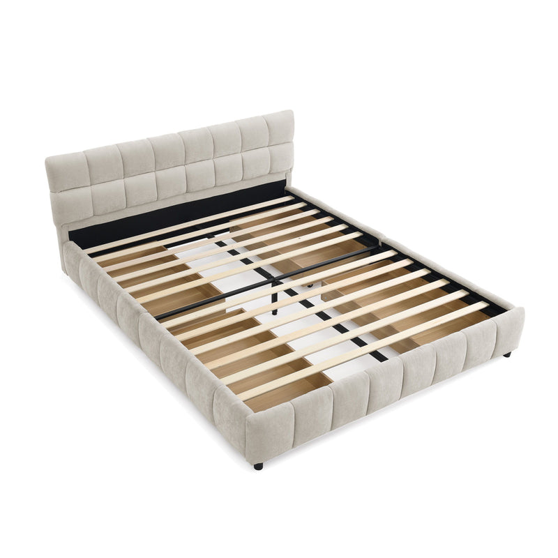 Modern Platform Bed Frame With Thick Fabric