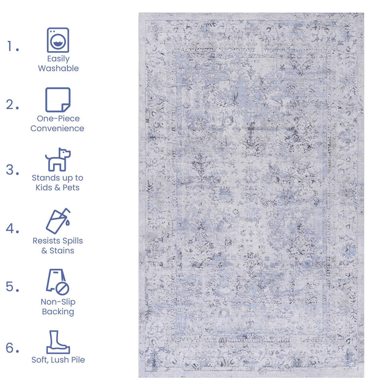Maval - 2'6'' X 10' Washable Runner Rug - Blue / Cream